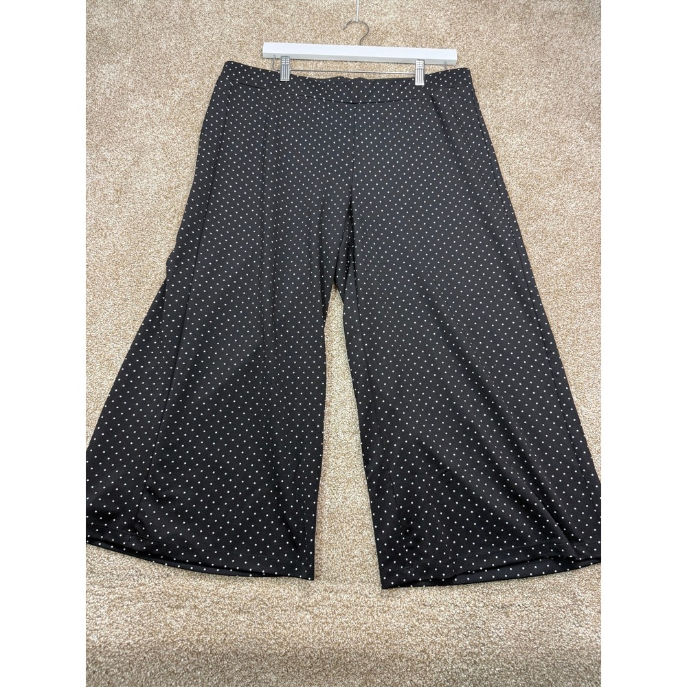Isaac‎ Mizrahi Live Womens Black Polka Dot Wide Leg Cropped Pants L Culottes Mod